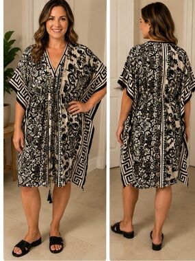 NWT Vice Apparel Silk Blend Kaftan Dress | One Size | Boho Resort Cover Up
